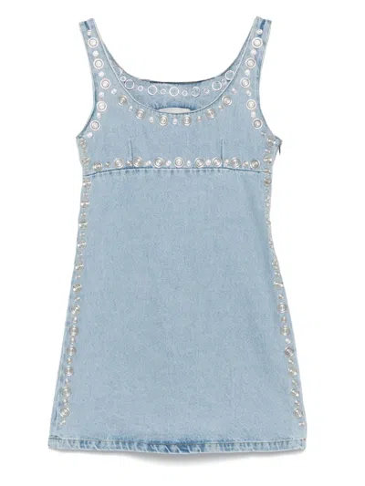Coperni Studded Denim Mini Dress In Blue