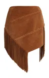 Coperni Suede Asymmetric Fringed Skirt In Brown