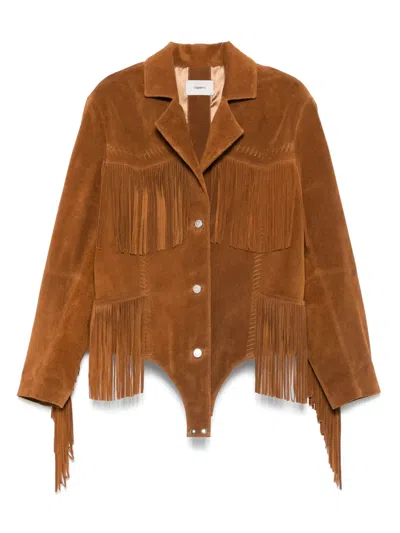 Coperni Suede Fringed Jacket In Brown
