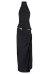 Coperni Women Black Long Dress With Open Back And Logo Belt At The Waist In Fabric Woman In Black