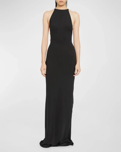 Coperni Suspended Triangle Backless Column Maxi Dress In Black