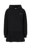 Coperni Hooded Sweatshirt With Ruffled Hem And Front Pocket In Black