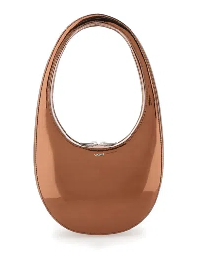 Coperni Swipe' Bronze Shoulder Bag In Mirrored Techno Fabric In Brown