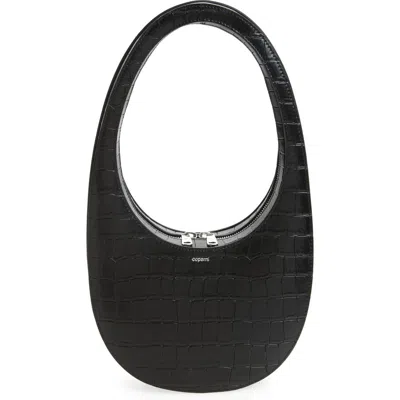 Coperni Swipe Croc Embossed Leather Handbag In Black
