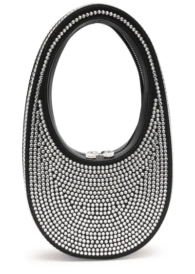 Coperni Swipe Mini Crystal-embellished Satin Top Handle Bag In Black