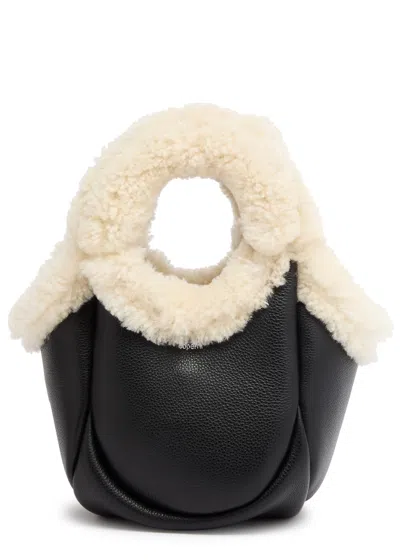 Coperni Swipe Mini Leather Bucket Bag In Black And White