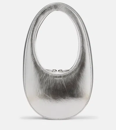Coperni Swipe Mini Metallic Leather Shoulder Bag In Silver