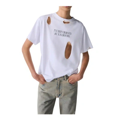 Coperni T-shirt Troué Et Imprimé In Blanc