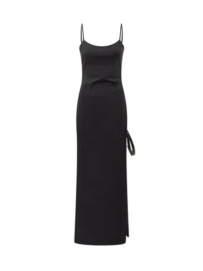 Coperni Tailored Long Dress With Subtle Stripes In Black