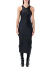 Coperni Sleeveless Midi Dress Round Neck Slit In Black