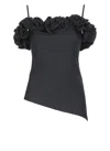 Coperni Asymmetric Off-shoulder Ruffled Spaghetti Straps Top In Black