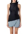 Coperni Black Asymmetric Sleeveless Top With Floral Detail And Cut-out On The Front In Black