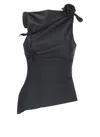 Coperni Black Asymmetric Sleeveless Top With Floral Detail And Cut-out On The Front In Black