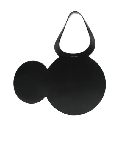 Coperni Mickey Black Handbag With Cut-out Handle And Logo Lettering On The Front In Leather