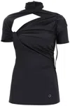 Coperni Asymmetric Draped Jersey Top In Black