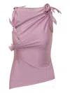 Coperni Sleeveless Side Slit Top Soft Asymmetric Bow In Pink
