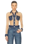 Coperni Tulle Illusion Denim Top In Beige & Blue