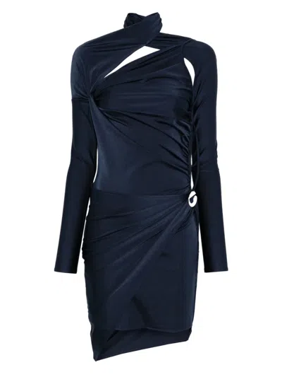 Coperni Twisted Asymmetric Mini Dress In Blue