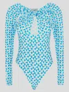 Coperni Twisted Cut Out Jersey Thong Bodysuit Azur/white Xs In No-color