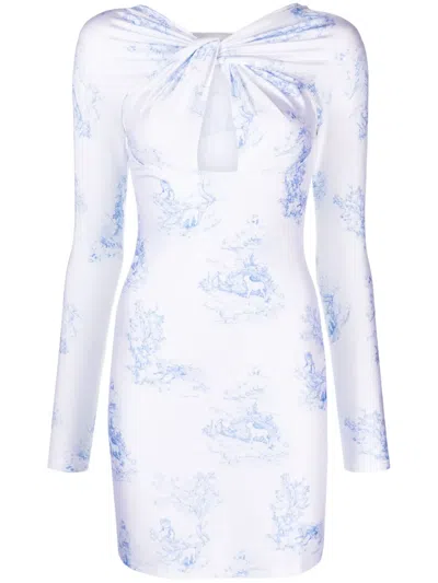 Coperni Toile De Jouy Print Twisted Cut Out Jersey Dress In White
