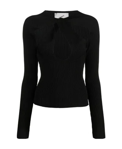 Coperni Twisted Cut-out Rib-knit Top In Black
