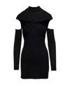 Coperni Black Mini Dress With Mock Neck And Twisted Cut-out In Wool Woman In Black