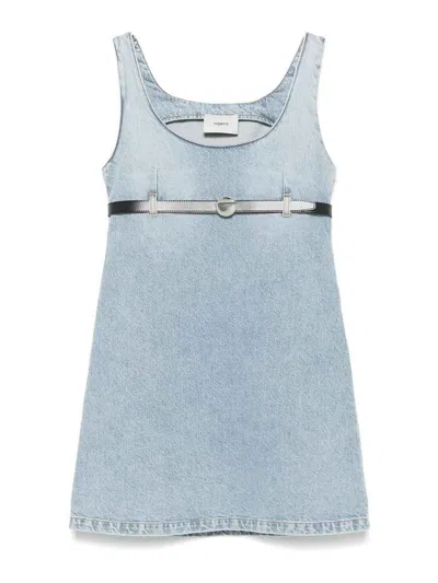 Coperni Belted Denim Mini Dress In Blue