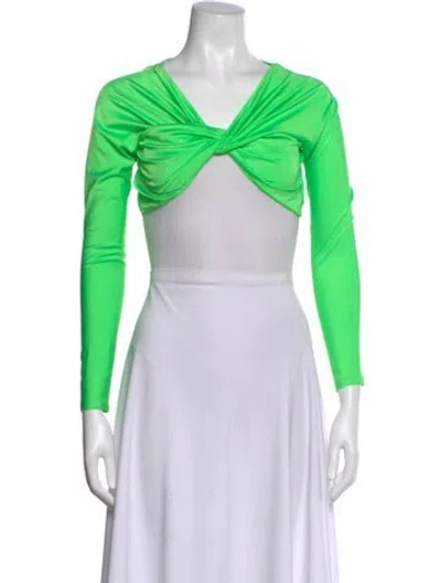 Pre-owned Coperni V-neck Long Sleeve Crop Top In Green