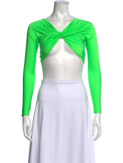 Pre-owned Coperni V-neck Long Sleeve Crop Top In Green