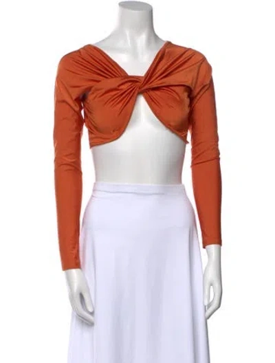 Pre-owned Coperni V-neck Long Sleeve Crop Top In Orange