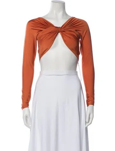 Pre-owned Coperni V-neck Long Sleeve Crop Top In Orange