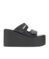 Coperni Black Wedges With Logo Patch On The Front And Touch-strap Closure In Leather Woman In Black