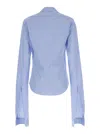 COPERNI WHITE AND LIGHT BLUE SHIRT WITH KNOTTED CUFFS IN COTTON WOMAN