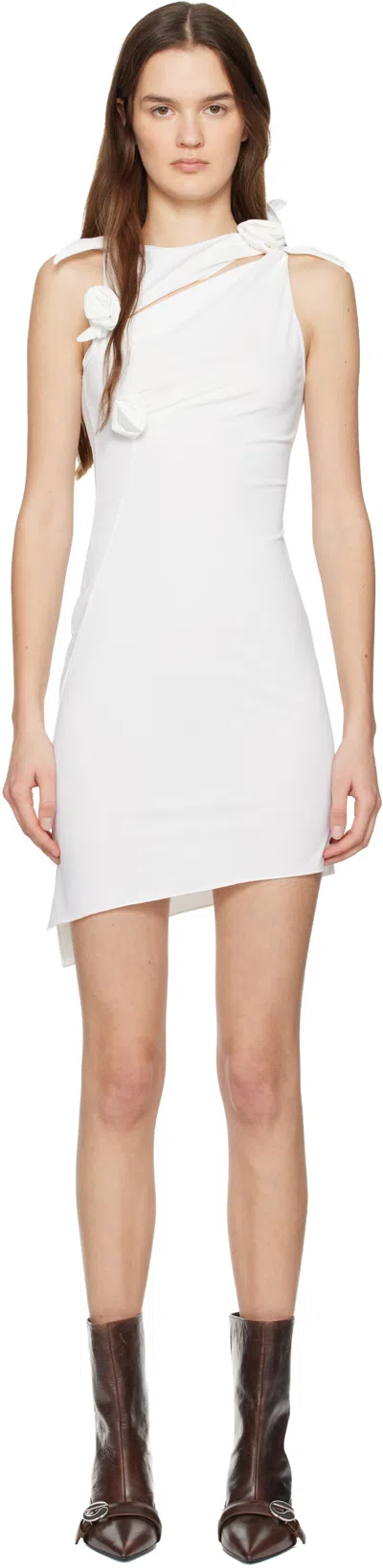 Coperni White Asymmetric Flower Minidress In Neutral