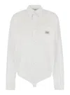 Coperni White Bodysuit With Classic Collar And Logo Patch On The Front In Cotton Woman In White
