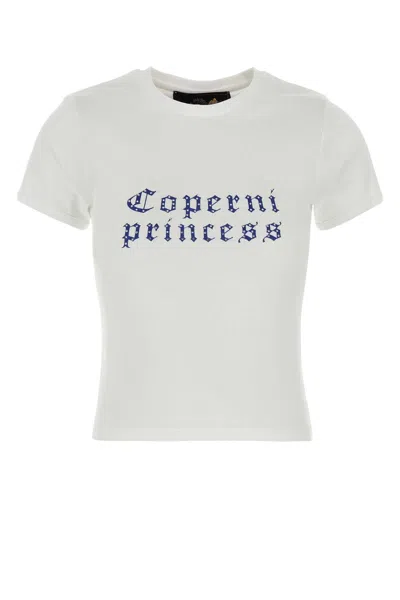 Coperni White Crewneck T-shirt With Maxi Print On The Front And Logo Print On The Rear In Cotton Woman