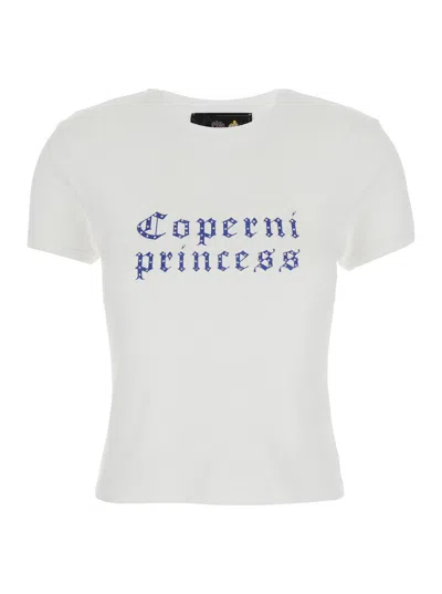 Coperni White Crewneck T-shirt With Maxi Print On The Front And Logo Print On The Rear In Cotton Wom