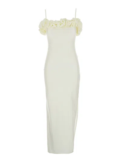 COPERNI COPERNI WOMEN WHITE SLEEVELESS LONG DRESS WITH RUCHED DETAIL AND ASYMMETRIC HEM IN TECH FABRIC STRET