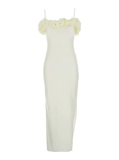 COPERNI WHITE SLEEVELESS LONG DRESS WITH RUCHED DETAIL AND ASYMMETRIC HEM IN TECH FABRIC STRETCH WOMAN