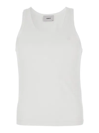 Coperni White Sleeveless Tank Top With Round Neck And Tonal Logo Patch On The Front In Cotton Blend Man