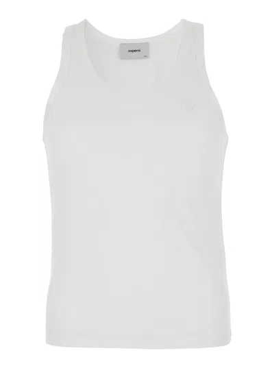 Coperni Men White Sleeveless Tank Top With Round Neck And Tonal Logo Patch On The Front In Cotton Bl