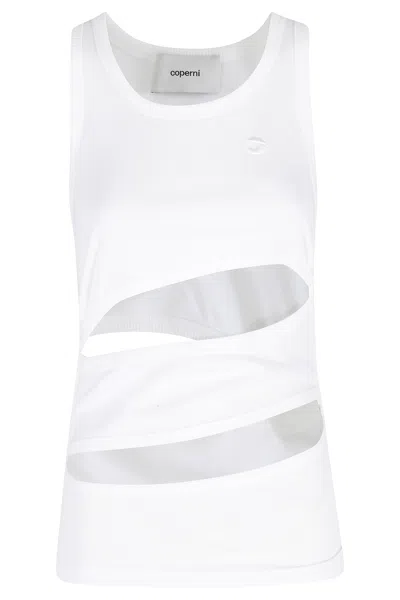 Coperni White Spiral Asymmetrical Cut-out Cotton Tank Top