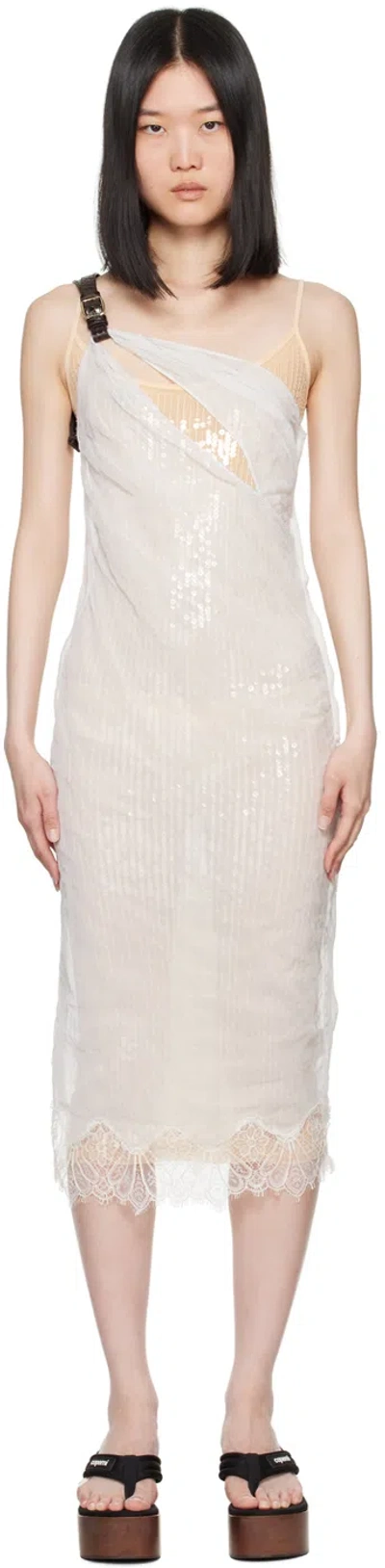 Coperni White Wrinkled Belt Midi Dress