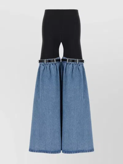 Coperni Wide Leg Elastic Waistband Trousers With Contrast Fabric In Blue
