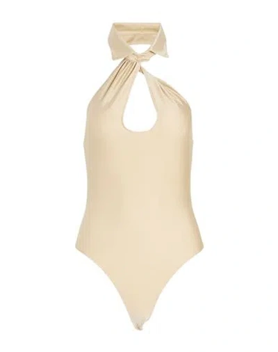 Coperni Spread-collar Cut-out Detail Bodysuit In Beige