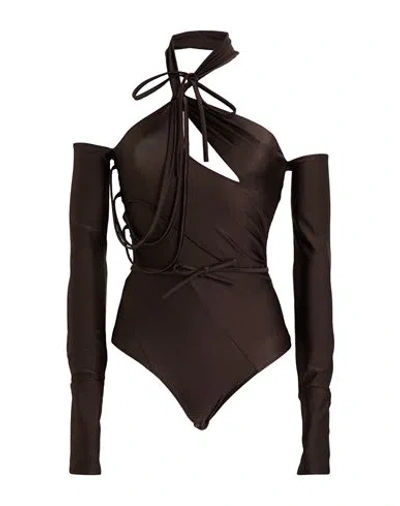 Coperni Woman Bodysuit Dark Brown Size S Polyamide, Elastane