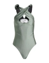 Coperni Woman Bodysuit Military Green Size L Polyamide, Elastane In Gray