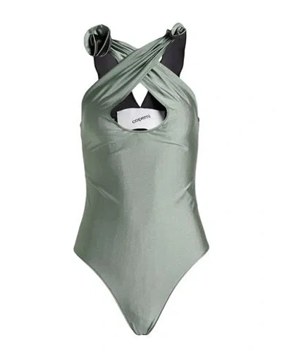 Coperni Woman Bodysuit Military Green Size L Polyamide, Elastane In Gray