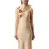 Coperni Asymmetric Floral Maxi Dress In Beige