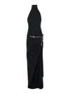 Coperni Women Black Long Dress With Open Back And Logo Belt At The Waist In Fabric Woman In Blue